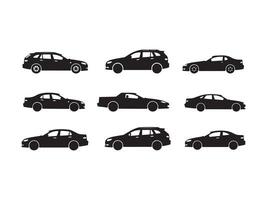 Collection of black car silhouettes representing various automobile body styles and designs vector