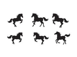Black horse silhouettes in dynamic poses representing freedom and equestrian themes on white background vector