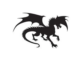 Black silhouette of a mythical dragon with wings and spiked tail ready to attack vector