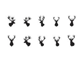 Elegant collection of ten black deer head silhouettes for design or creative projects vector
