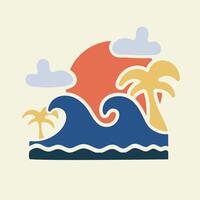Elegant design for summer vibes of waves and palm trees on the beach for t shirt badge and sticker vector