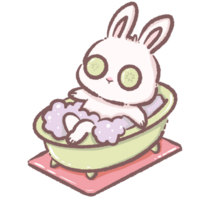 Cute Cartoon Bunny Relaxing in Bathtub with Bubbles and Cucumber Eyes Kawaii Rabbit Illustration Representing Spa Day Self Care Relaxation Wellness and Adorable Animal Character Design Concept png