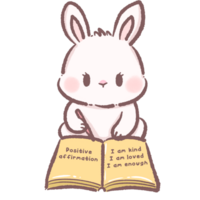fofa desenho animado Coelho escrevendo positivo afirmações dentro Diário kawaii Coelho ilustração representando auto amor atenção motivação confiança e adorável animal personagem para inspirador desenhos png