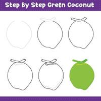 Drawing a green coconut step by step vector