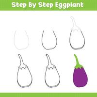 Step By Step Drawing Lime For Kids. Eggplant Food Drawing Tutorial On How To Draw. illustration vector