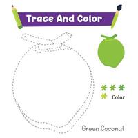 Handwriting Practice. Trace And Color The Green Coconut Food Which Is Perfect. Illustration vector