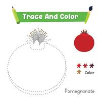 Handwriting Practice. Trace And Color The Pomegranate Food Which Is Perfect. Illustration vector