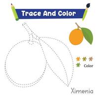 Handwriting Practice. Trace And Color The Ximenia Food Which Is Perfect. Illustration vector