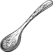 Wooden spoon. Black and white illustration, graphics. Design element for menus, recipes, and cookbooks. For banners, flyers, packaging, labels, and more. vector