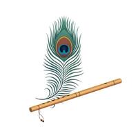 Lord Krishna Peacock Feather With Flute Illustration Isolated On White Background vector