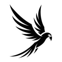 Stylized black parrot in flight with spread wings and tail bird flying vector