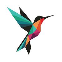 Geometric hummingbird with vibrant colorful wings and body polygonal abstract vector