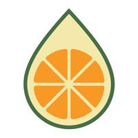 Orange fruit slice graphic inside a teardrop shape with green and yellow colors on white background vector