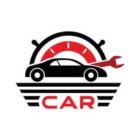 Dynamic car service logo with speedometer and wrench vector