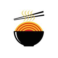 Illustration of a Black Bowl with Noodles and Chopsticks on a White Background food vector
