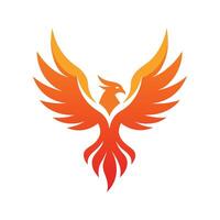 Orange Phoenix Bird Illustration with Outstretched Wings on White Background vector