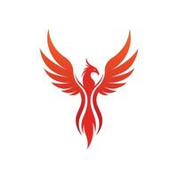 Red Phoenix Illustration with Outspread Wings on White Background bird orange vector