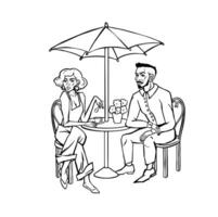 Couple in cafe sitting line illustration vector