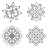 Four unique floral mandalas inviting mindful coloring and creative expression in detailed line art vector