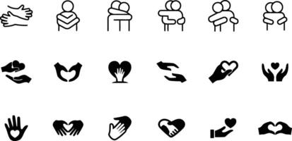 A collection of heartwarming hand gestures conveying love support and connection in minimalist black vector