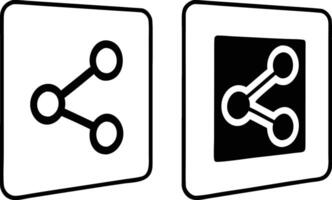 Two stylized share icons in black and white outline and solid fill. vector