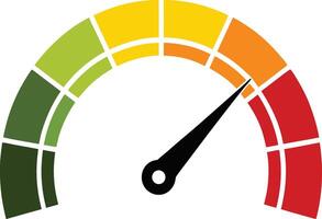 Speedometer gauge with needle pointing towards red indicating high speed. vector
