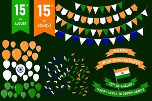 Set of objects, Independence Day in India Holiday Poster, greeting card, banner vector