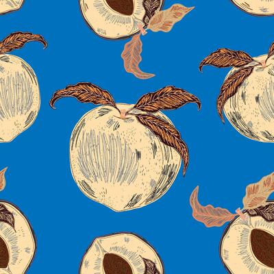 a pattern with apples on a blue background