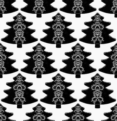 a black and white pattern with christmas trees