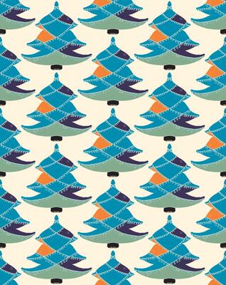 a pattern with blue and orange trees