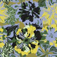a floral pattern with yellow, green and black flowers vector