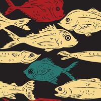 a group of fish on a black background vector