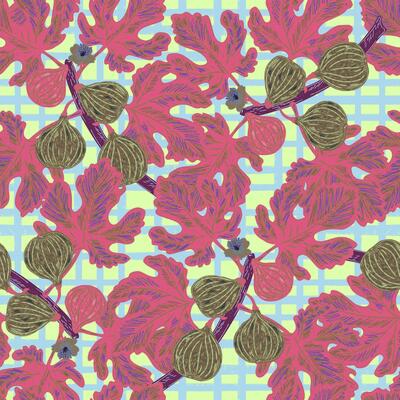 figs and leaves on a plaid background