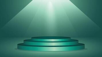 Modern green stage podium background with bright spotlight perfect for showcasing products awards events promotions and elegant presentations in various creative designs vector