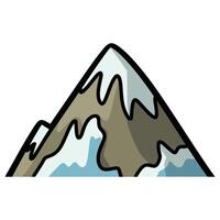 Cartoon snow capped mountain peak with blue sky and white snow vector