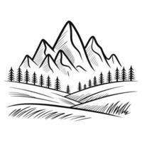 Sketchy mountain range with pine trees and rolling hills landscape vector