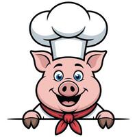 Happy cartoon pig chef wearing a chef hat and red bandana vector