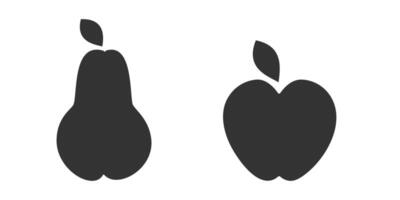 Silhouette Pear and Apple with leaf Hand Drawn Sticker Icon Logo Pictogram Minimalistic design Set. Isolated illustration Food Poster or Menu Cards Banners, leaflets, labels, price tag, posters vector