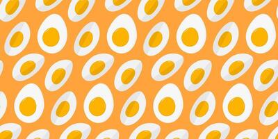 Hand Drawn Sliced Hard boiled egg Half and Quarters Seamless Pattern Culinary Food Banner Background. Isolated illustration Food Thematic or Menu Cards Backdrop Leaflets, print materials or tag vector