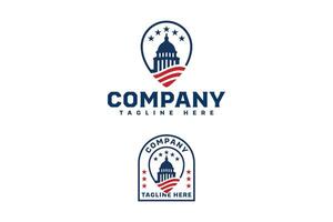 Logo design featuring the US Capitol dome with stars and flag stripes in a modern badge style. Ideal for political branding, civic organizations, or government-related use. vector