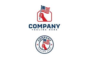 Bold patriotic logo featuring a raised hand holding the American flag. Ideal for political movements, independence campaigns, or national pride branding. vector