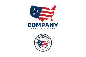 Logo design of a stylized USA map filled with flag elements in bold red, white, and blue. Perfect for political brands, national campaigns, or patriotic business identity. vector