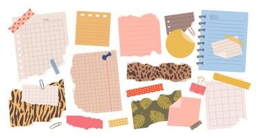 Colorful notes and paper scraps collection vector