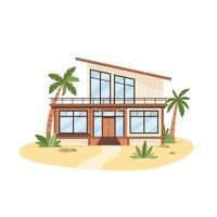 tropical house illustration with palm trees vector