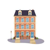 Brick townhouse building in flat style. Modern duplex exterior. Isolated clip art on white background. Perfect for city living, architecture, rural and urban concepts. illustration. vector