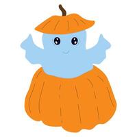 Cute ghost flying out of pumpkin vector
