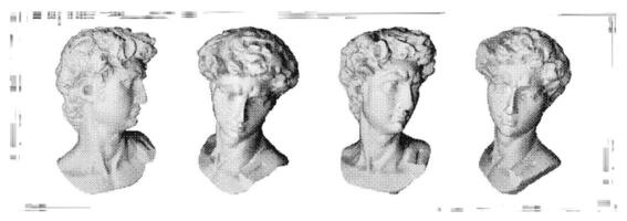 David in halftone style. 3d bust set in style y2k brutalism pixel vector