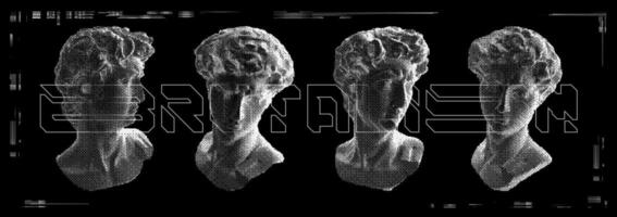 David in halftone style. 3d white bust set in style y2k brutalism pixel on a black background vector