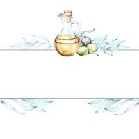 Exploring the beauty of olives and olive oil through watercolor illustrations frame, border, arrangement vector
