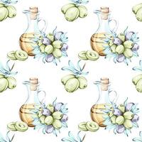 Olives and olive oil seamless pattern background wallpaper showcasing Italian cuisine and natures beauty with watercolor illustrations vector